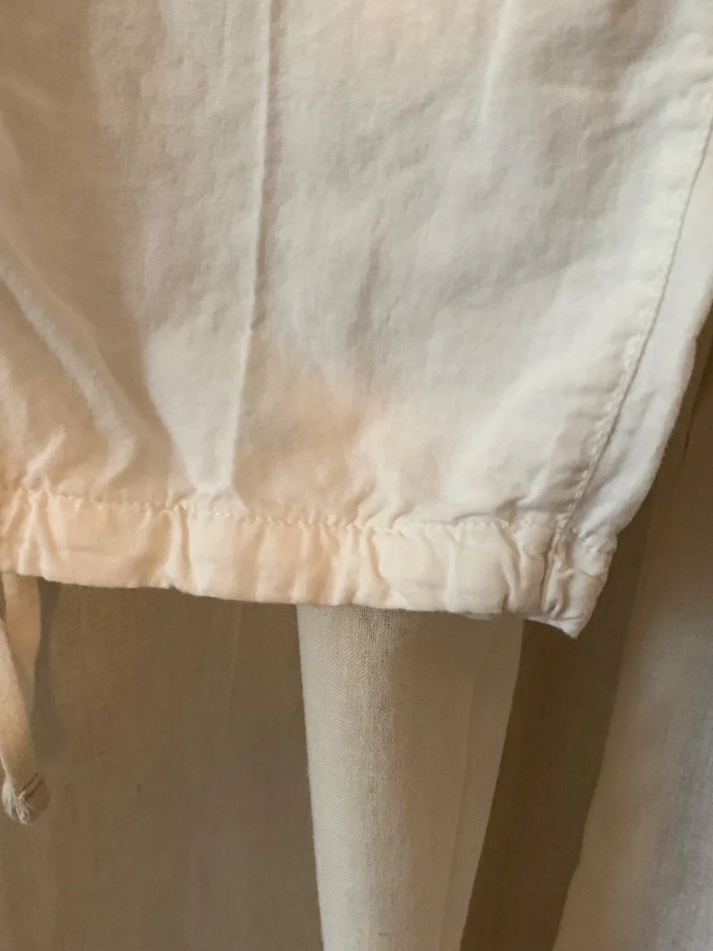 H&M L.O.G.G. Off-White Linen Blend Drawstring Hem Straight Pants US 4